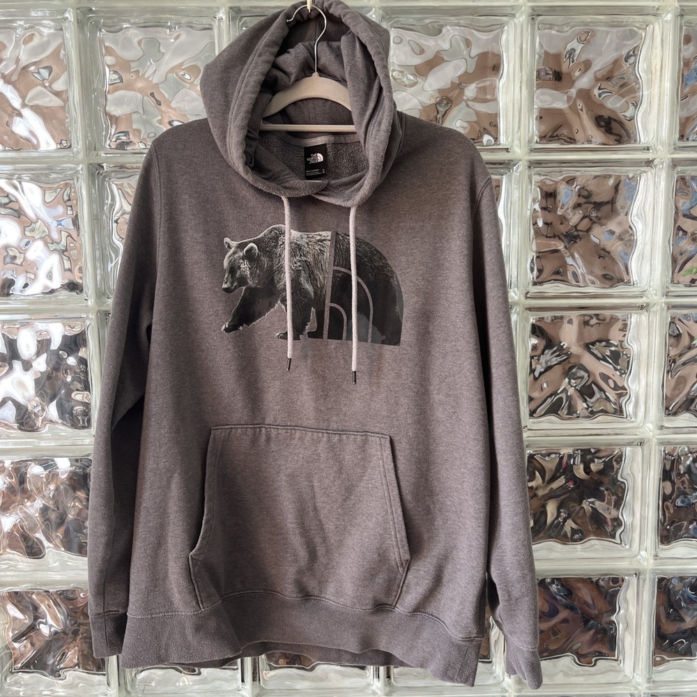 The North Face Gray Black Men XL Bear Logo Pullover Graphic‎ Sweatshirt Hoodie